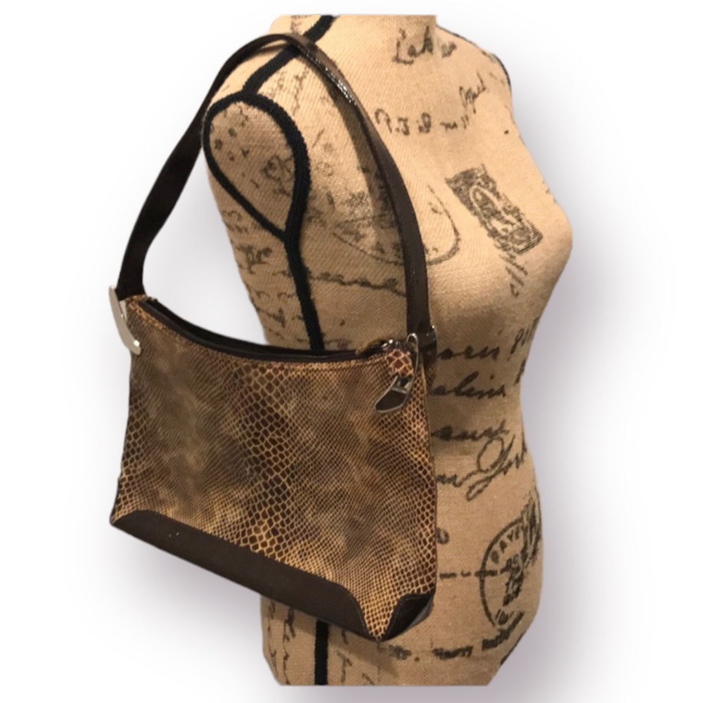 FOCUS PARIS Vintage Y2K Patent Genuine Leather Snakeskin Shoulder Bag